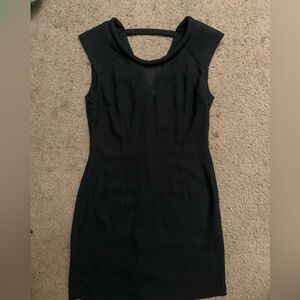 Forever 21 Small Black Sleeveless Round Neck Sheer Keyhole Shoulder Padded Dress